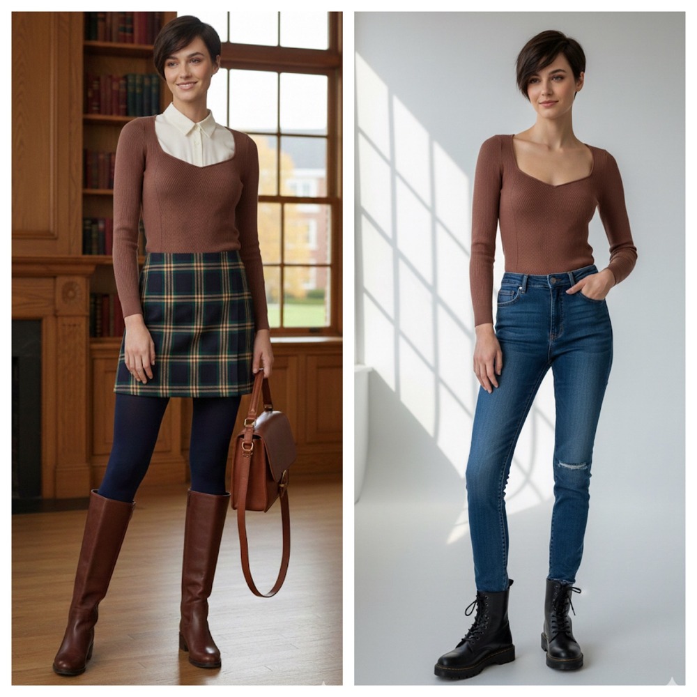 Abercrombie Fitch LuxeLoft Top Women's Ribbed Sweetheart Neck Brown Sz S‎ Preppy - Picture 6 of 16